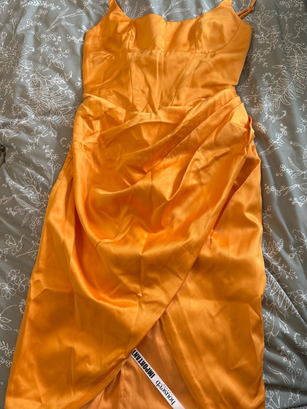 House of CB "Bianca" Tangerine Satin Pleated Corset Midi Dress